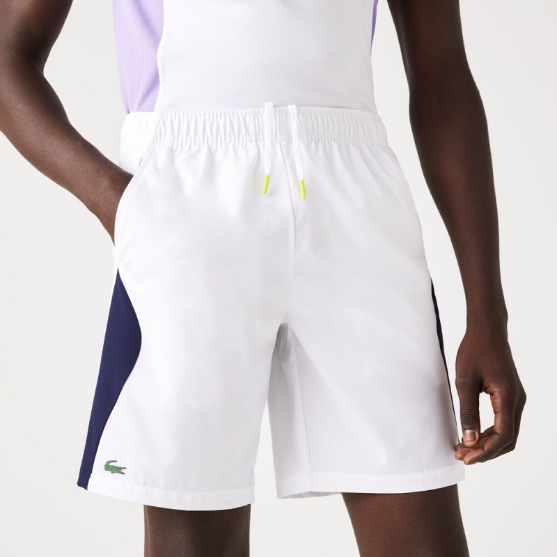 Men's Lacoste SPORT Regular Fit Tennis Shorts White Navy Blue | YRD608314