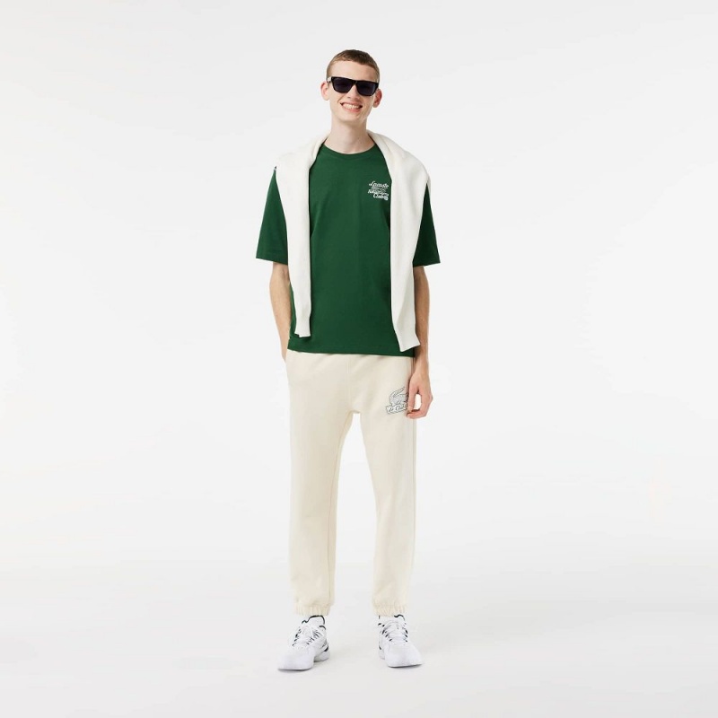 Men's Lacoste SPORT Roland Garros Edition Chunky Jersey T-Shirt Pine green | IBQ076243