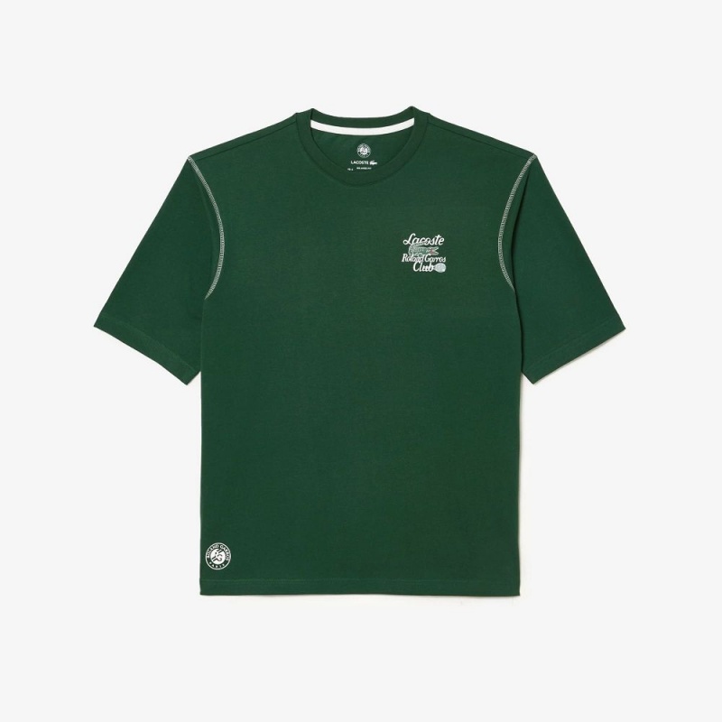 Men's Lacoste SPORT Roland Garros Edition Chunky Jersey T-Shirt Pine green | IBQ076243