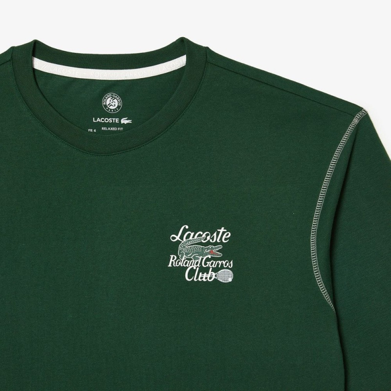 Men's Lacoste SPORT Roland Garros Edition Chunky Jersey T-Shirt Pine green | IBQ076243