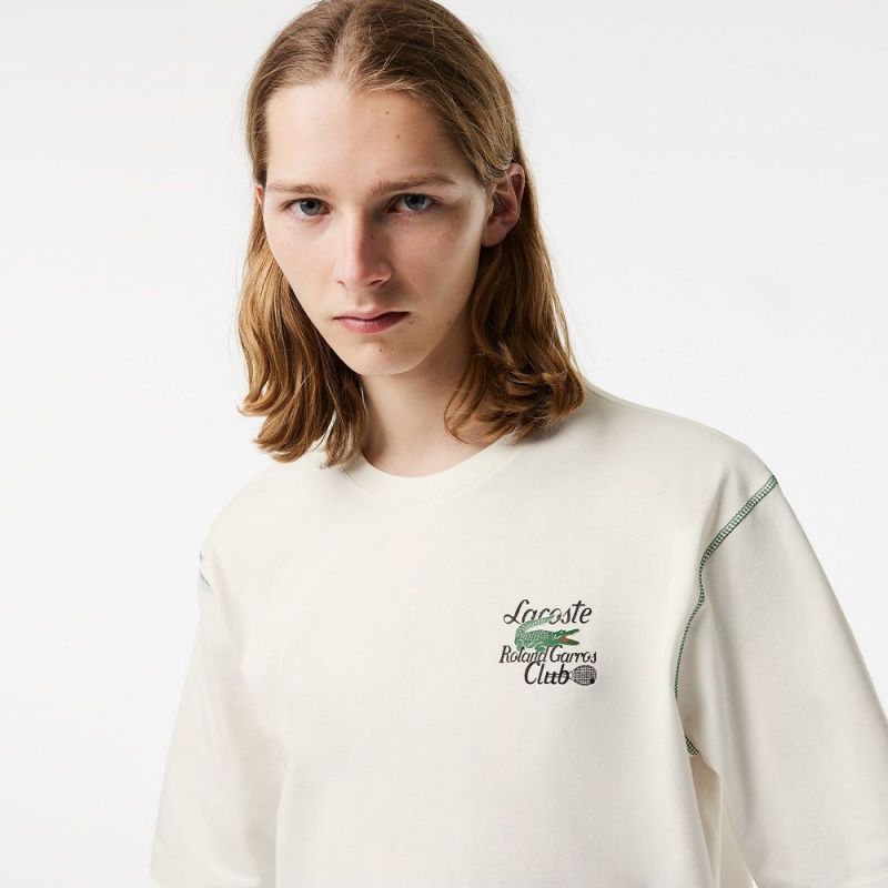 Men's Lacoste SPORT Roland Garros Edition Chunky Jersey T-Shirt White | MDI326579