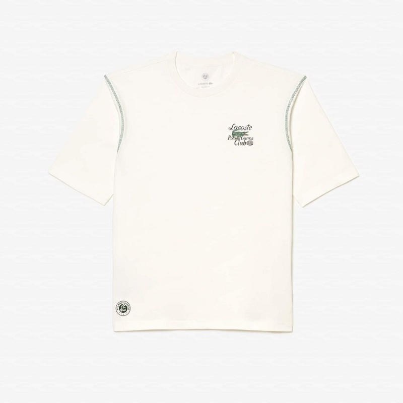 Men's Lacoste SPORT Roland Garros Edition Chunky Jersey T-Shirt White | MDI326579