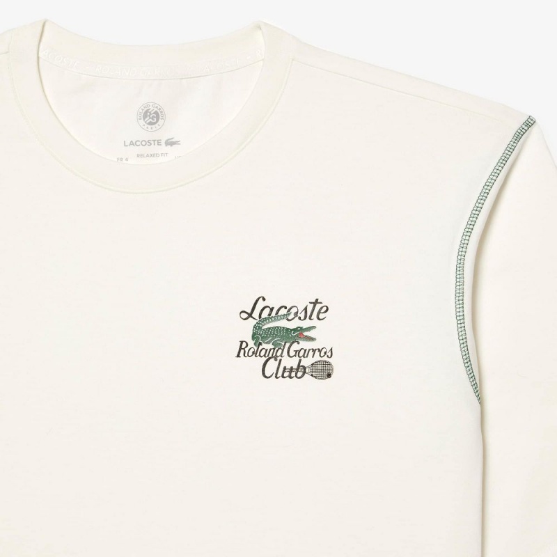 Men's Lacoste SPORT Roland Garros Edition Chunky Jersey T-Shirt White | MDI326579