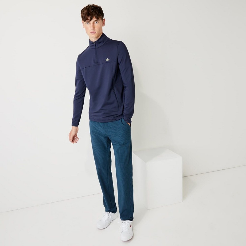 Men's Lacoste SPORT Stretch Half Zip Sweatshirt Navy Blue | SJM974562