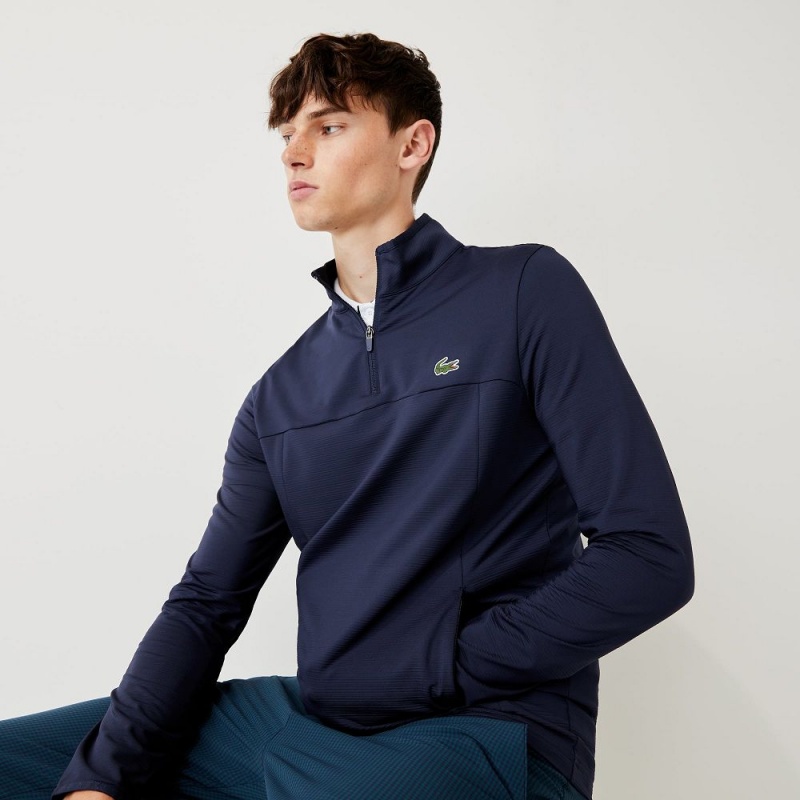 Men's Lacoste SPORT Stretch Half Zip Sweatshirt Navy Blue | SJM974562