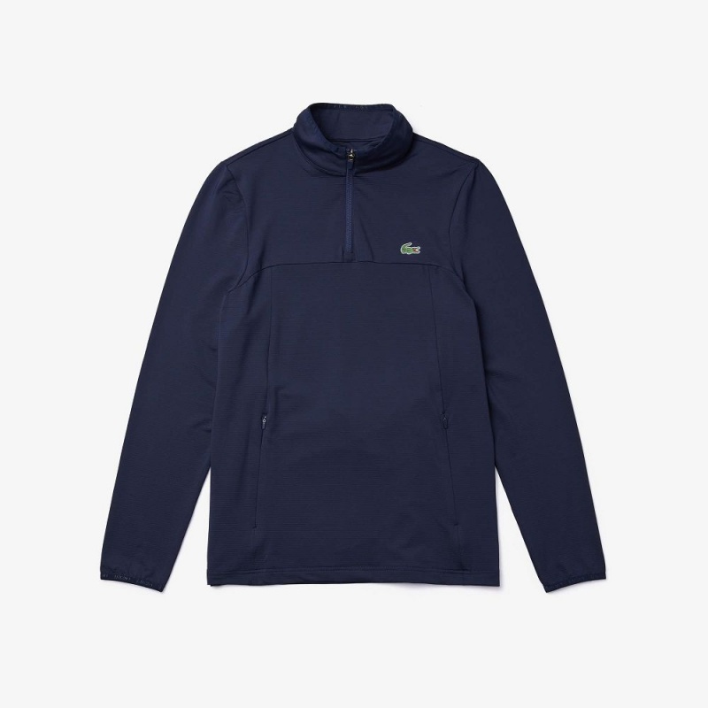 Men's Lacoste SPORT Stretch Half Zip Sweatshirt Navy Blue | SJM974562