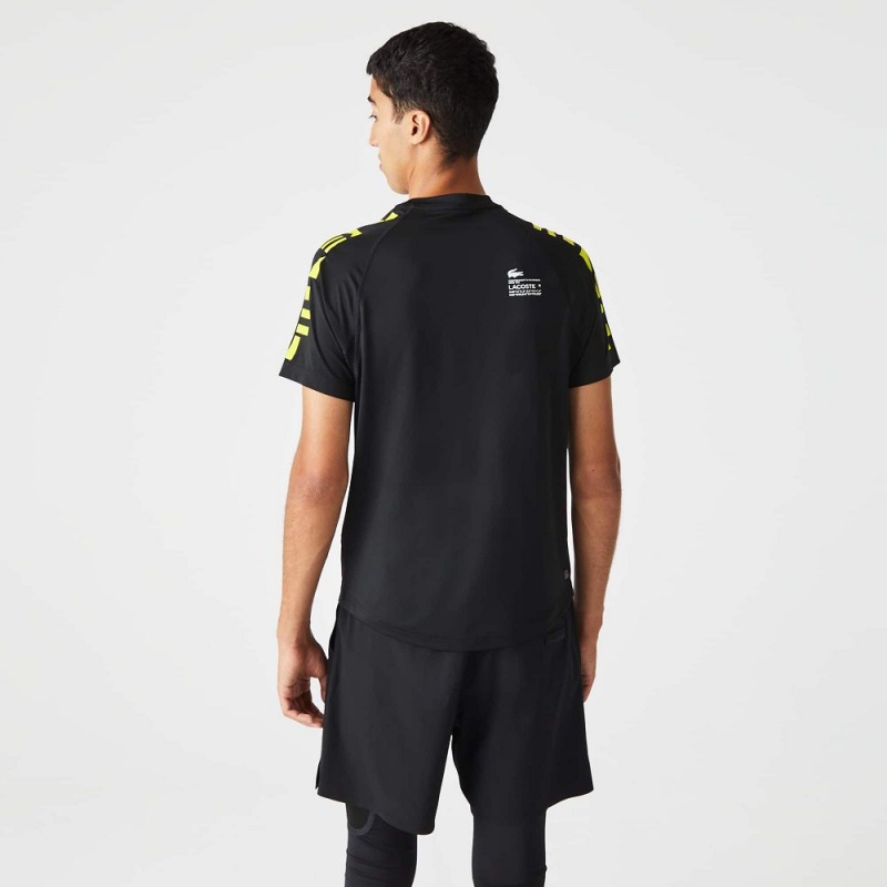 Men's Lacoste SPORT Stretch Jersey T-Shirt Black Yellow | PLR538410