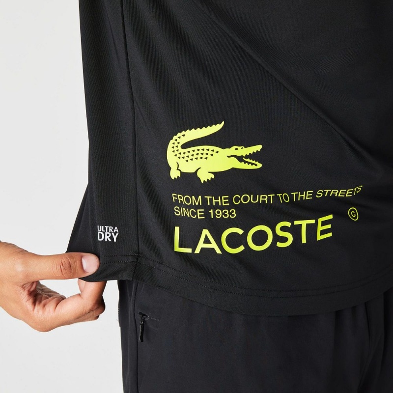 Men's Lacoste SPORT Stretch Jersey T-Shirt Black Yellow | PLR538410