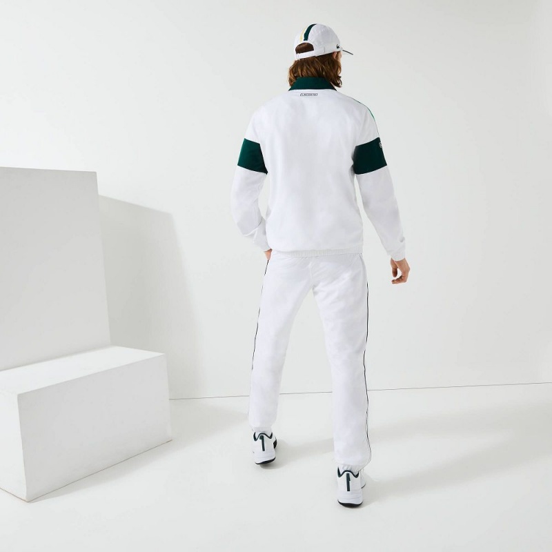 Men's Lacoste SPORT Striped Tracksuits White Green Yellow Black | MDZ073148