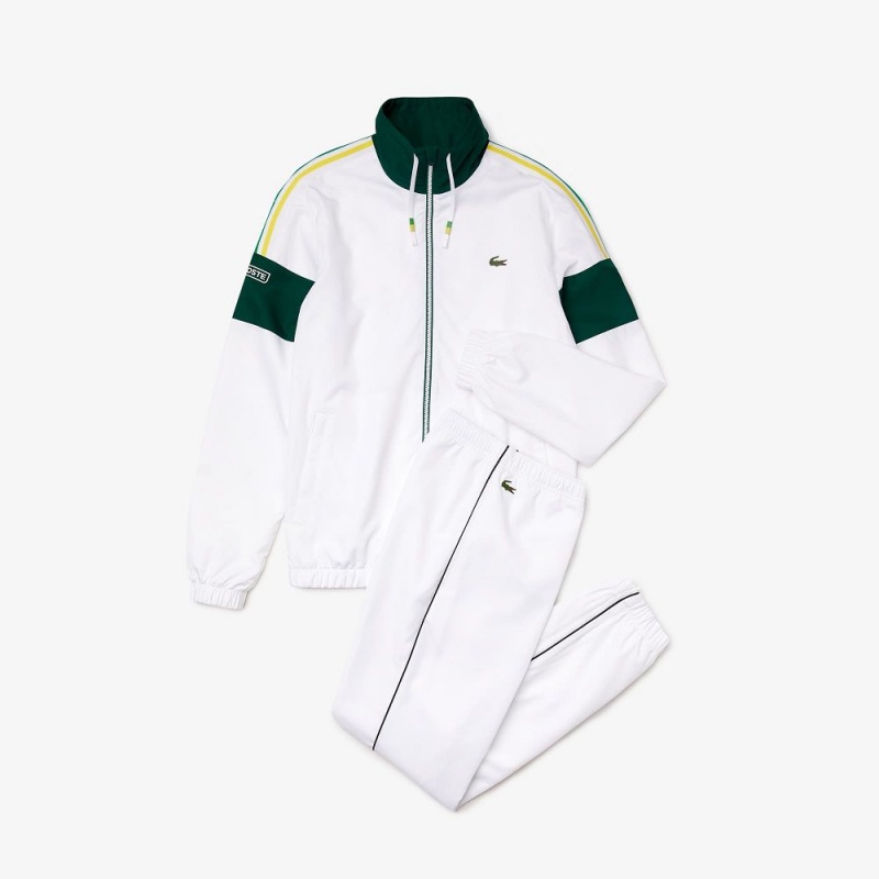 Men's Lacoste SPORT Striped Tracksuits White Green Yellow Black | MDZ073148