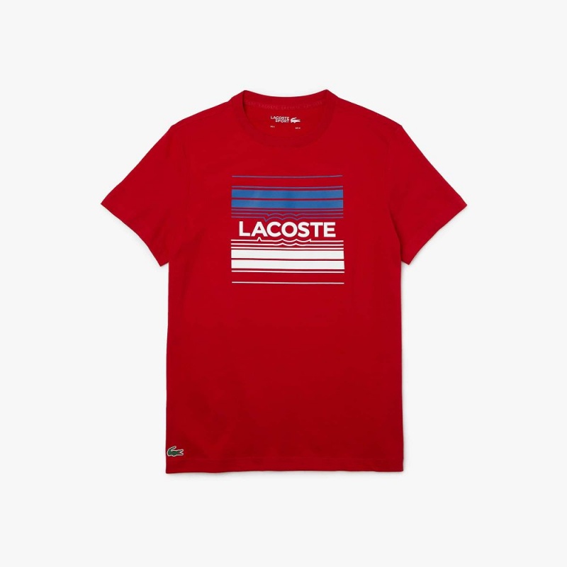 Men's Lacoste SPORT Stylized Logo Print Organic Cotton T-Shirt Red | OSR691708