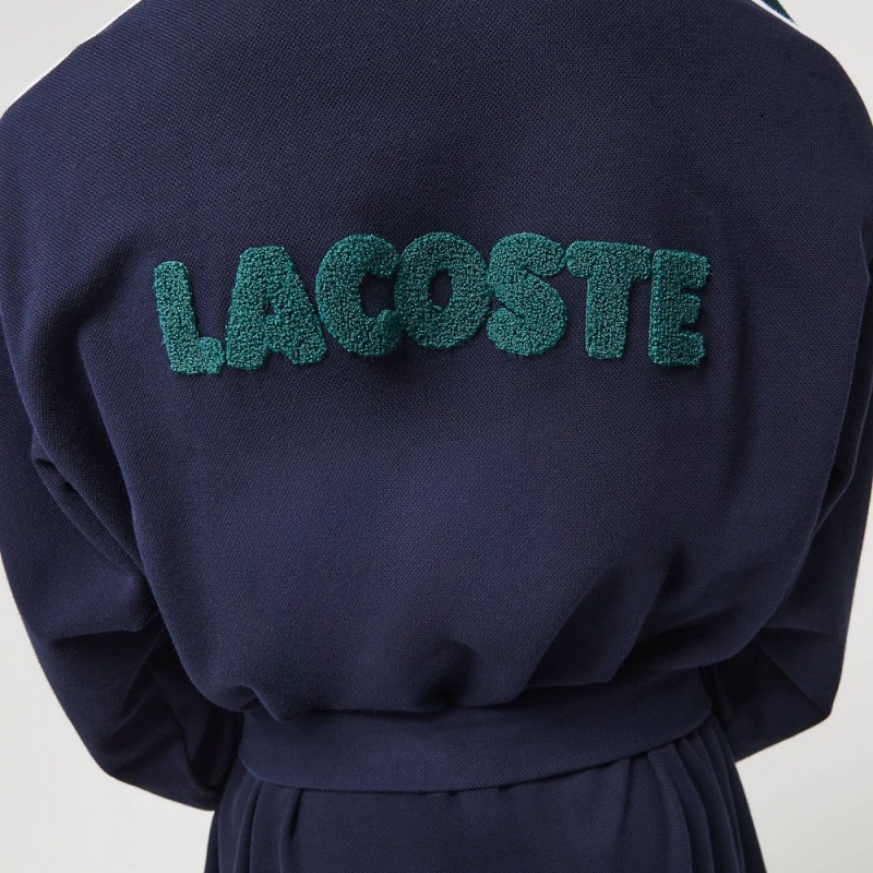 Men's Lacoste SPORT Textured Badges Cotton Piqué Robe Pajamas Navy Blue | KHV346751