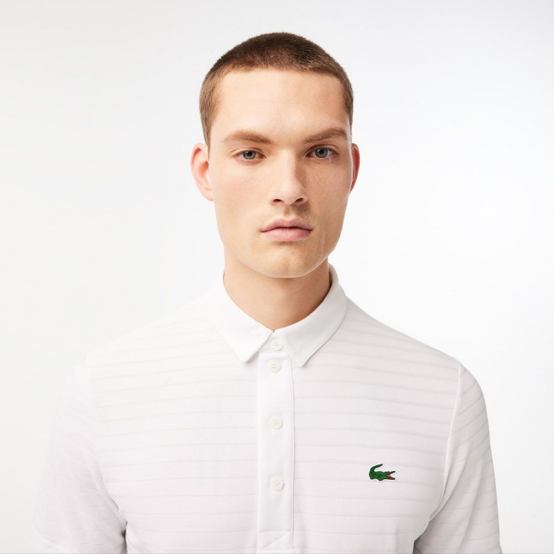 Men's Lacoste SPORT Textured Breathable Golf Polo Shirts White | DZN231570