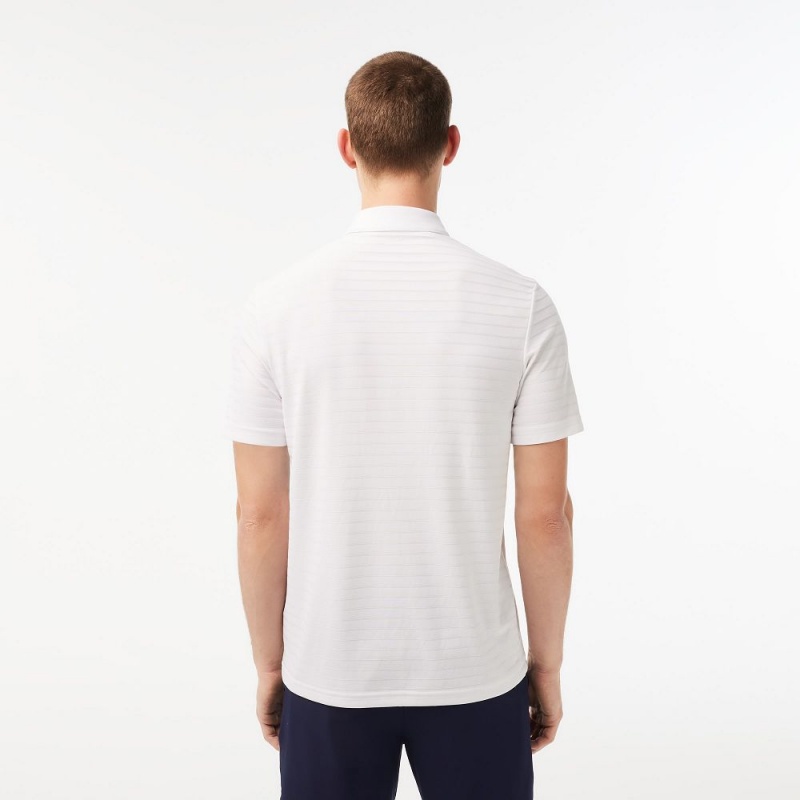 Men's Lacoste SPORT Textured Breathable Golf Polo Shirts White | DZN231570