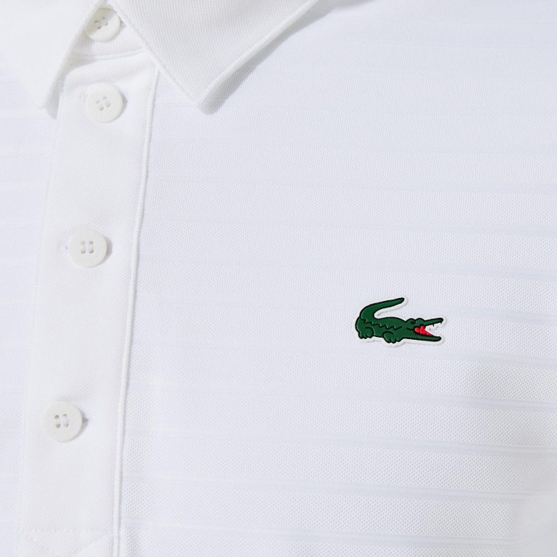 Men's Lacoste SPORT Textured Breathable Golf Polo Shirts White | DZN231570