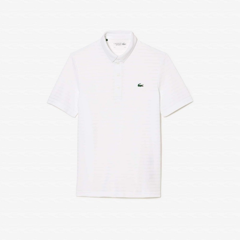 Men's Lacoste SPORT Textured Breathable Golf Polo Shirts White | DZN231570