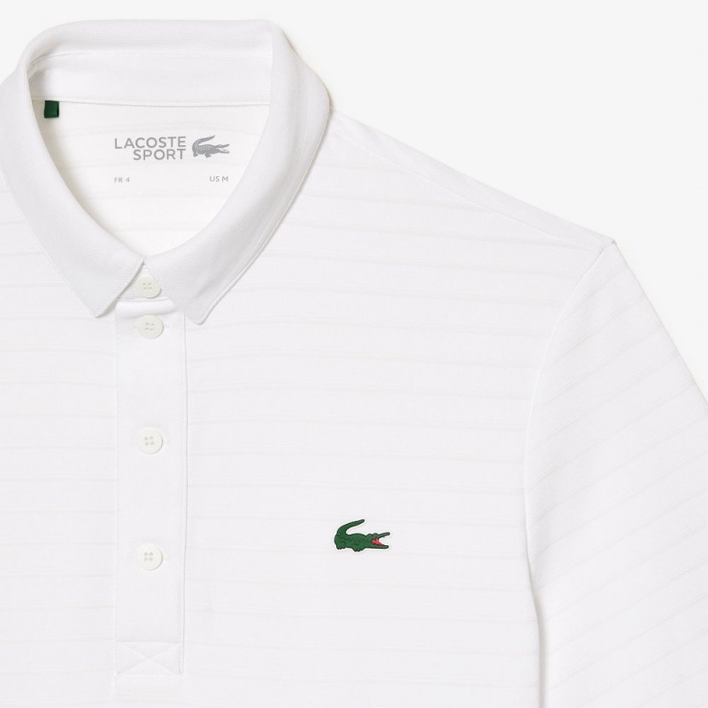 Men's Lacoste SPORT Textured Breathable Golf Polo Shirts White | DZN231570