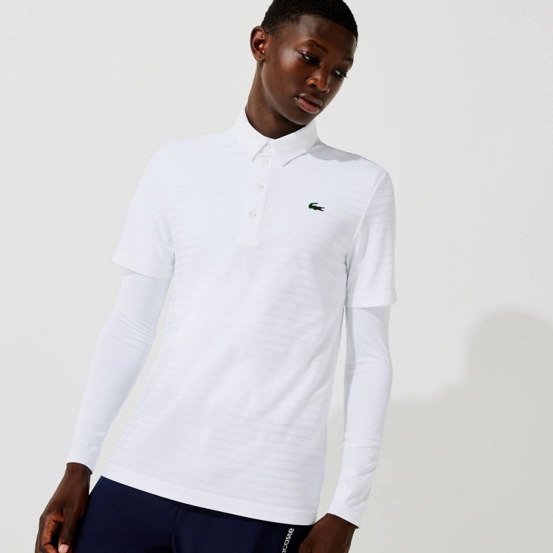 Men's Lacoste SPORT Textured Breathable Golf Polo Shirts White | DZN231570