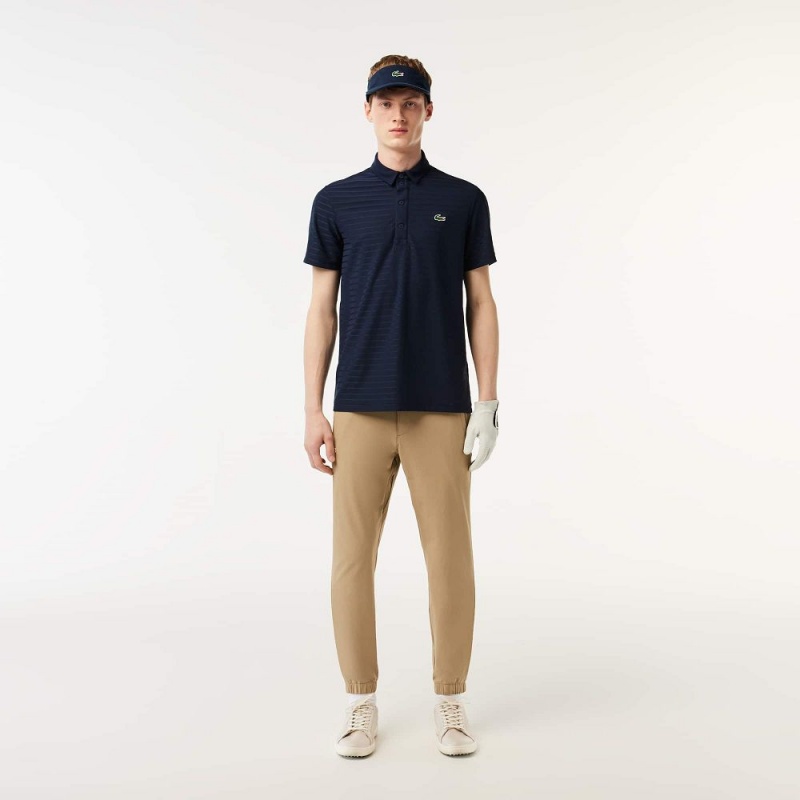 Men's Lacoste SPORT Textured Breathable Golf Polo Shirts Navy Blue | KCO798031