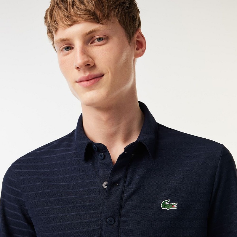 Men's Lacoste SPORT Textured Breathable Golf Polo Shirts Navy Blue | KCO798031