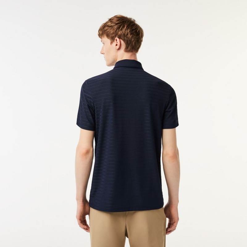 Men's Lacoste SPORT Textured Breathable Golf Polo Shirts Navy Blue | KCO798031