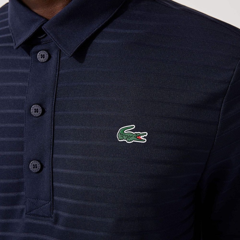 Men's Lacoste SPORT Textured Breathable Golf Polo Shirts Navy Blue | KCO798031