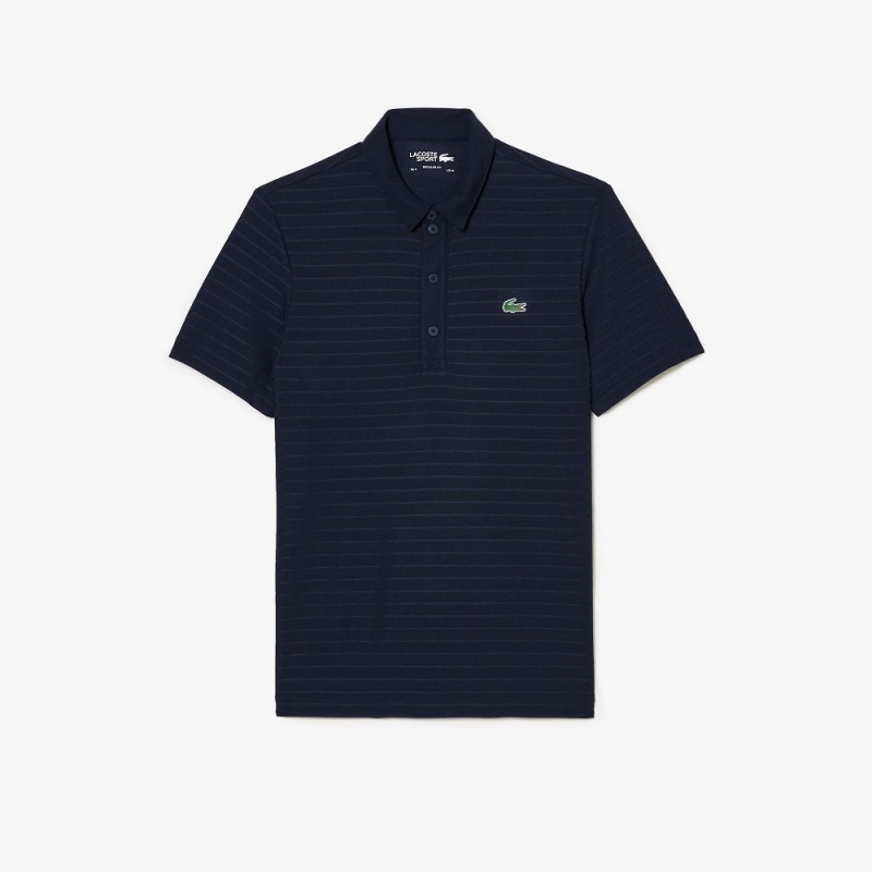 Men's Lacoste SPORT Textured Breathable Golf Polo Shirts Navy Blue | KCO798031