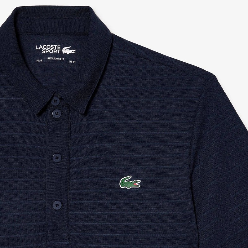 Men's Lacoste SPORT Textured Breathable Golf Polo Shirts Navy Blue | KCO798031