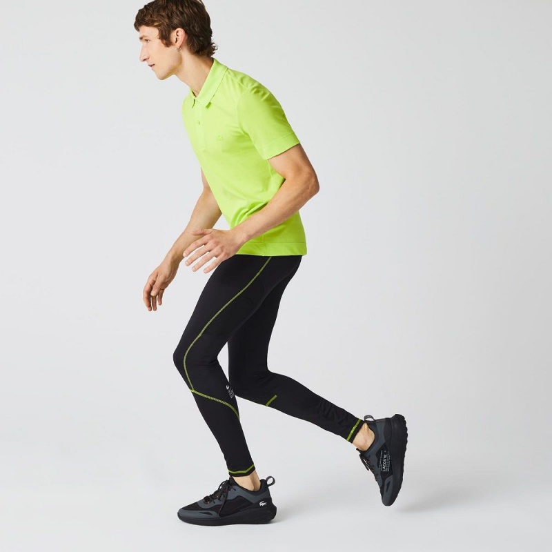 Men's Lacoste SPORT Thermal Leggings Pants Black Yellow | HMZ310487