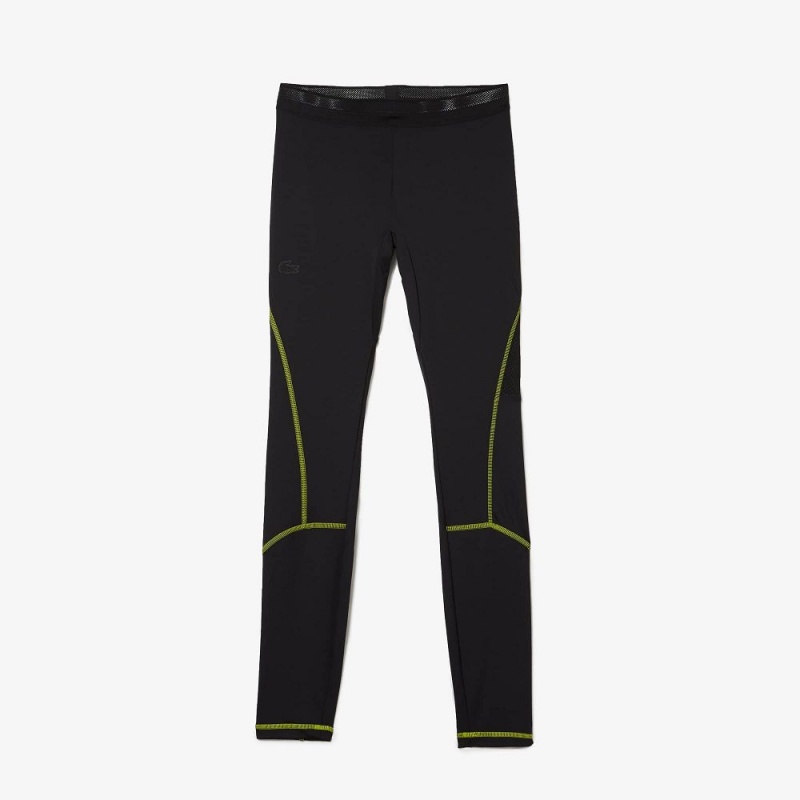 Men's Lacoste SPORT Thermal Leggings Pants Black Yellow | HMZ310487