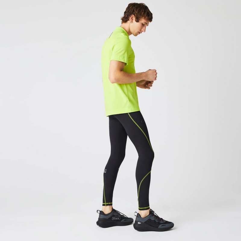 Men's Lacoste SPORT Thermal Leggings Pants Black Yellow | HMZ310487