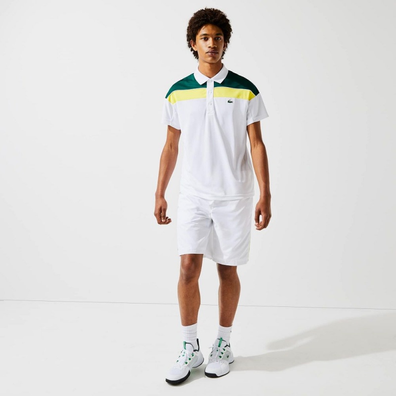 Men's Lacoste SPORT Thermo-Regulating Piqué Regular Fit Polo Shirts White Green Yellow Black | DEX576204