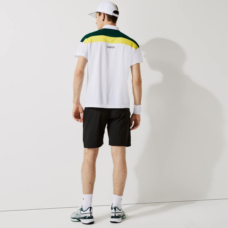 Men's Lacoste SPORT Thermo-Regulating Piqué Regular Fit Polo Shirts White Green Yellow Black | DEX576204