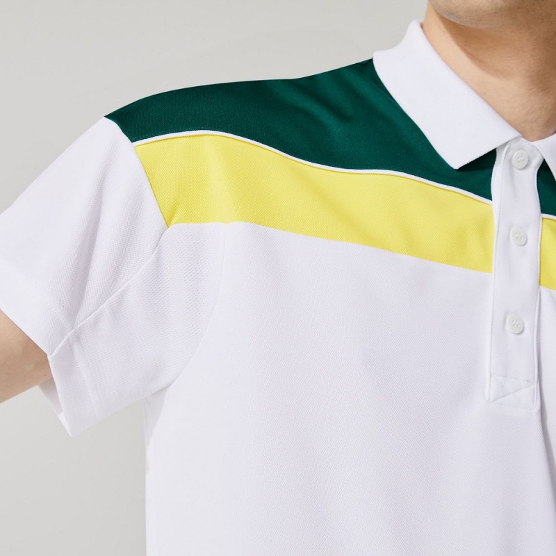 Men's Lacoste SPORT Thermo-Regulating Piqué Regular Fit Polo Shirts White Green Yellow Black | DEX576204