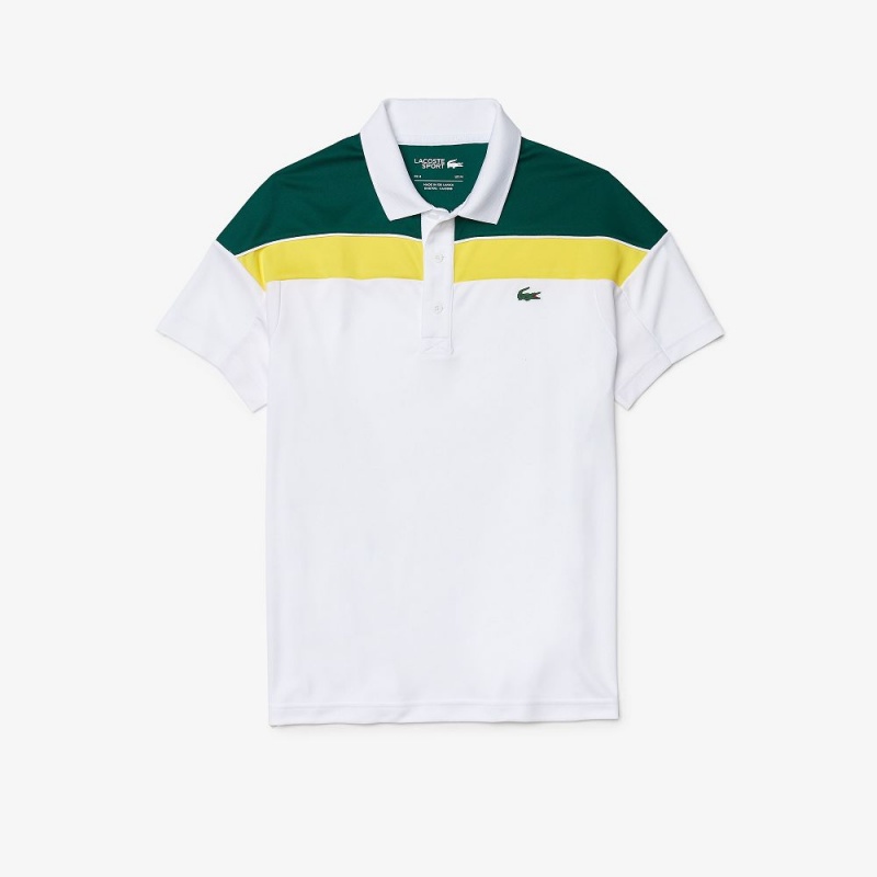 Men's Lacoste SPORT Thermo-Regulating Piqué Regular Fit Polo Shirts White Green Yellow Black | DEX576204