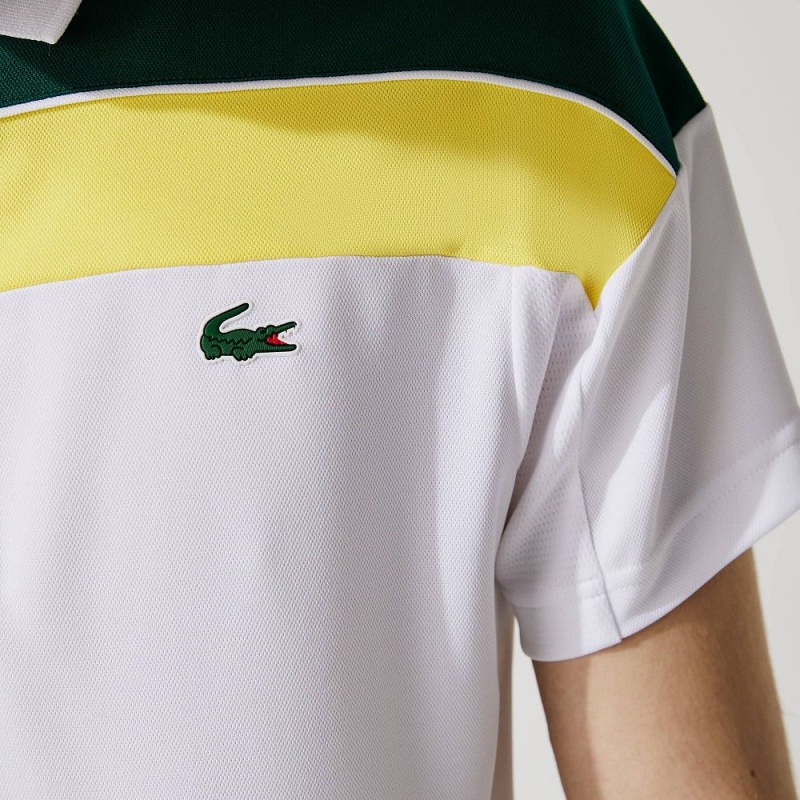 Men's Lacoste SPORT Thermo-Regulating Piqué Regular Fit Polo Shirts White Green Yellow Black | DEX576204