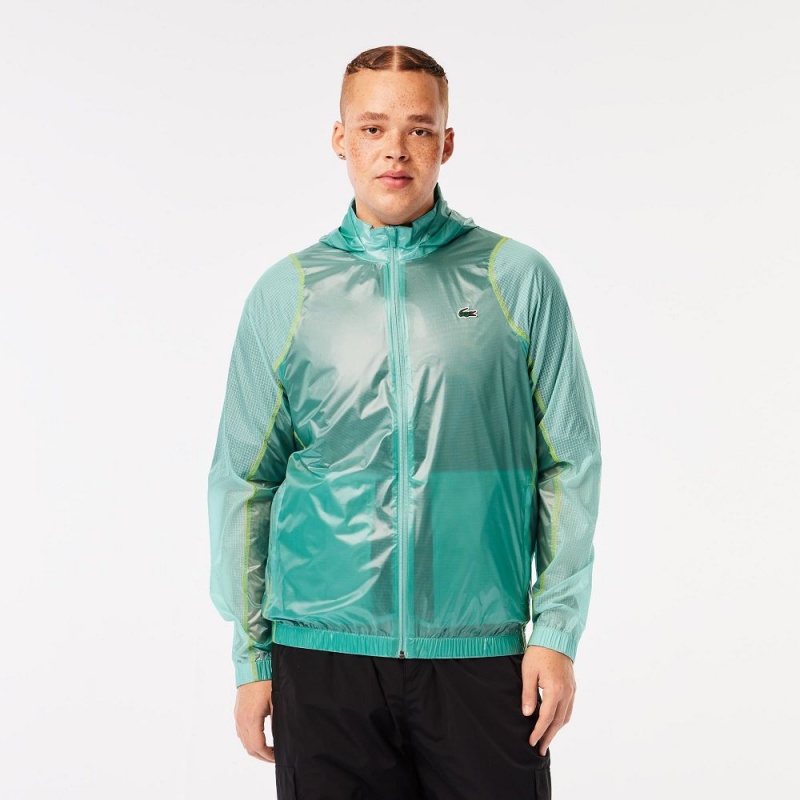 Men's Lacoste SPORT Waterproof Windbreaker Jackets Green Light Green Yellow | NEK420167