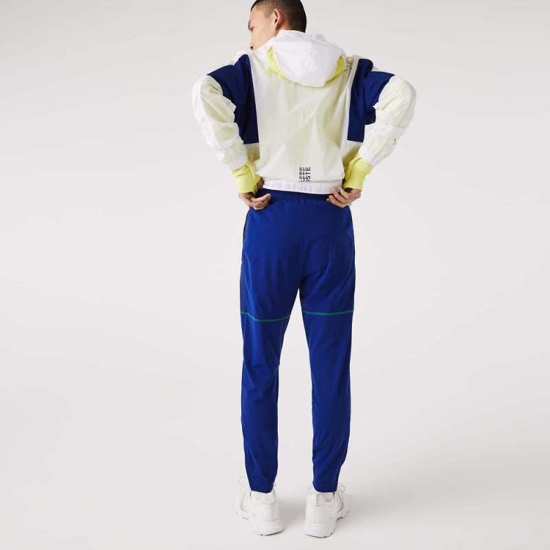 Men's Lacoste SPORT Zip Pockets Tapered Joggers Blue White | WTJ380592