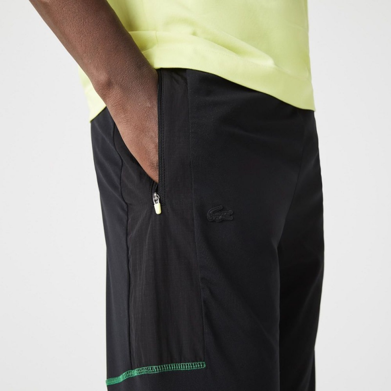 Men's Lacoste SPORT Zip Pockets Tapered Joggers Black White | ATI763291