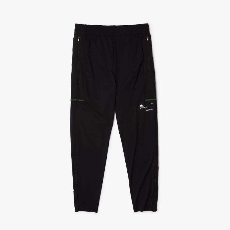 Men's Lacoste SPORT Zip Pockets Tapered Joggers Black White | ATI763291