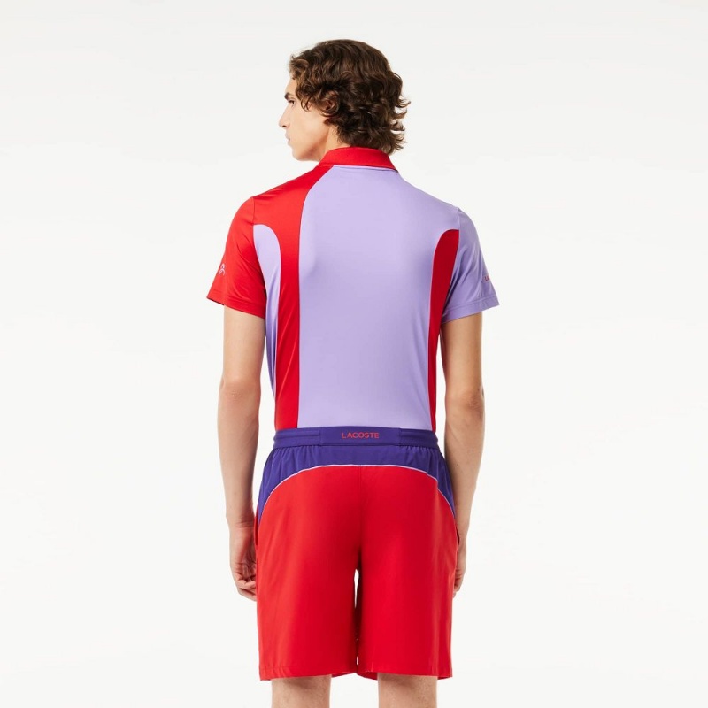 Men's Lacoste SPORT x Novak Djokovic Colorblock Shorts Red Purple | VKX839625