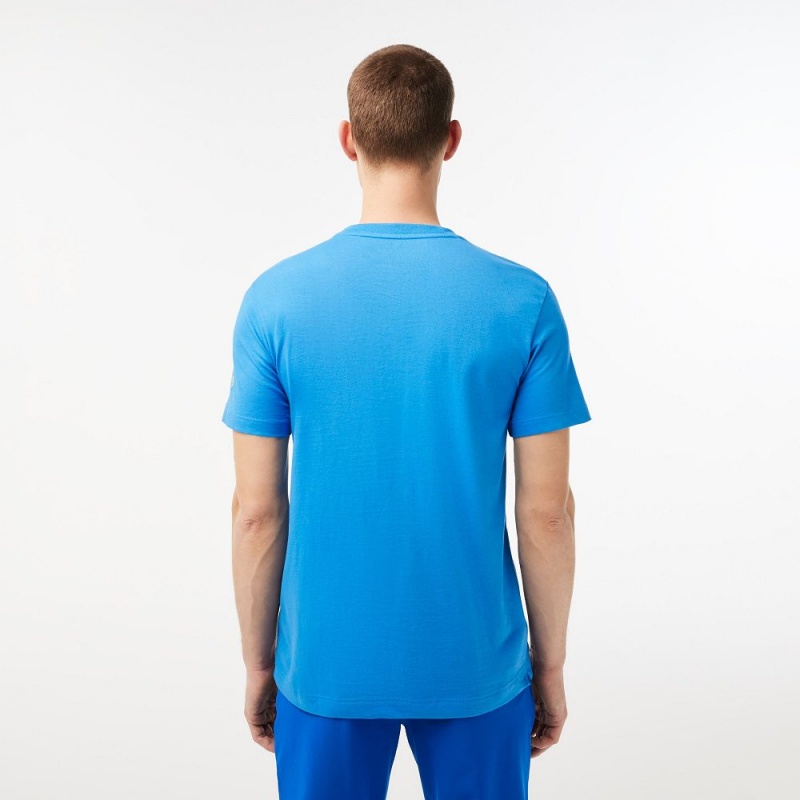 Men's Lacoste SPORT x Novak Djokovic Printed T-Shirt Blue | LOG598107