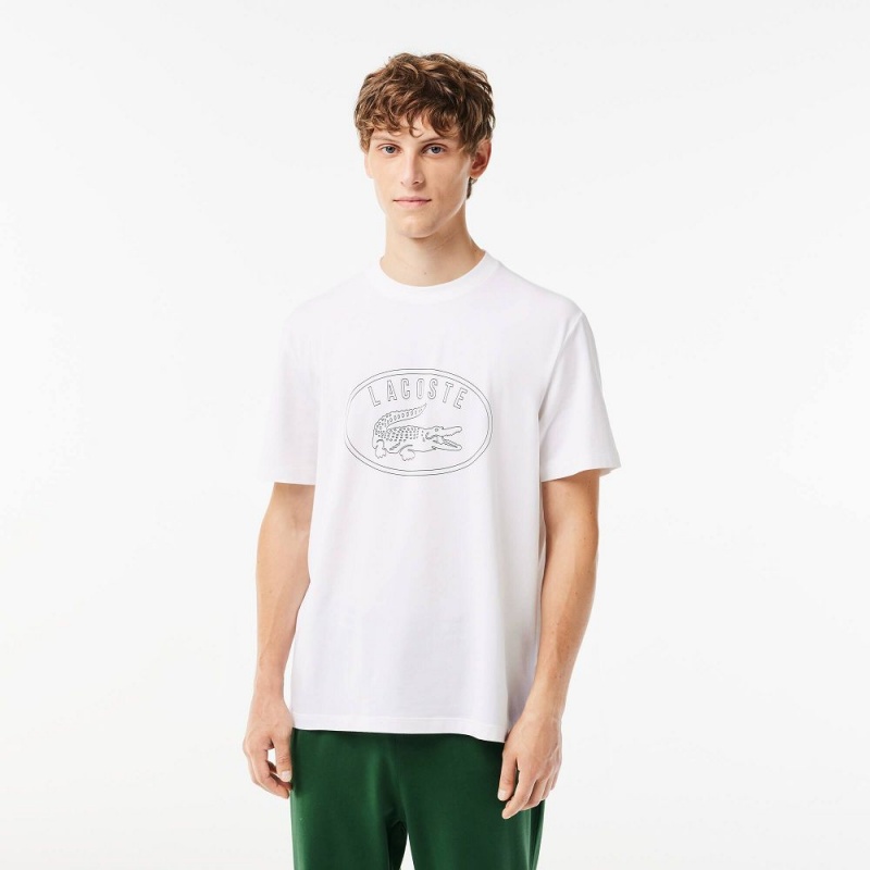 Men's Lacoste Set with Contrast Logo Print Pants Pajamas White Green | EOB782549