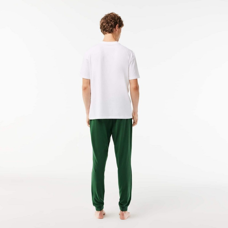 Men's Lacoste Set with Contrast Logo Print Pants Pajamas White Green | EOB782549