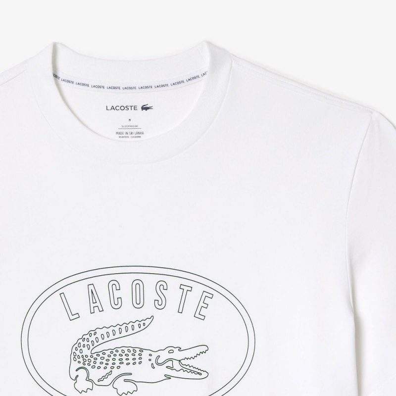 Men's Lacoste Set with Contrast Logo Print Pants Pajamas White Green | EOB782549