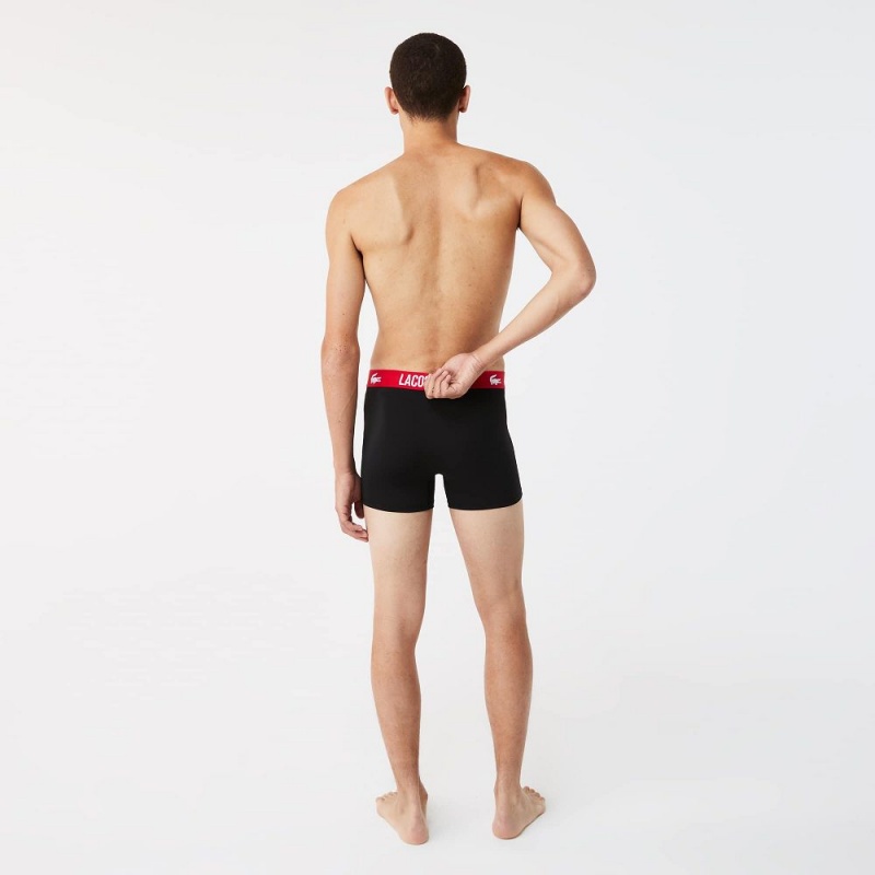 Men's Lacoste Short Microfiber 3-Pack Trunks Black Red | GHB165437