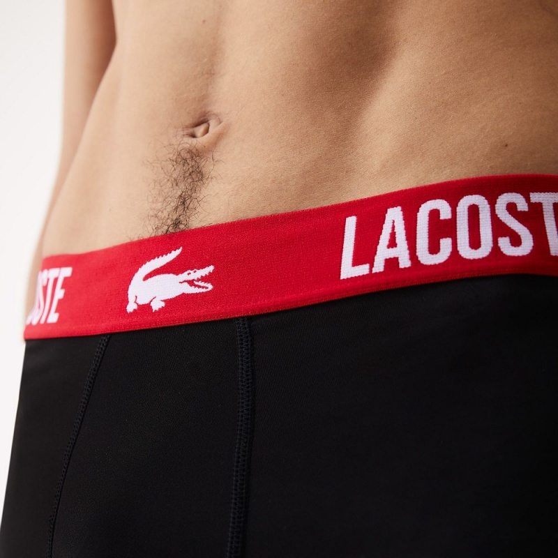 Men's Lacoste Short Microfiber 3-Pack Trunks Black Red | GHB165437