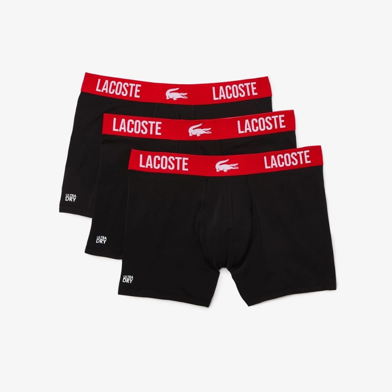 Men's Lacoste Short Microfiber 3-Pack Trunks Black Red | GHB165437