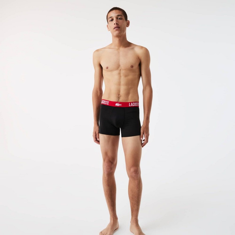 Men's Lacoste Short Microfiber 3-Pack Trunks Black Red | GHB165437