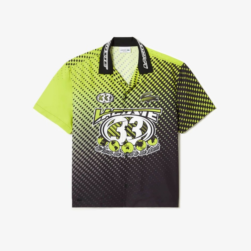 Men's Lacoste Short Sleeve Ombré Checkerboard Print Shirt Yellow Black | LYJ235704